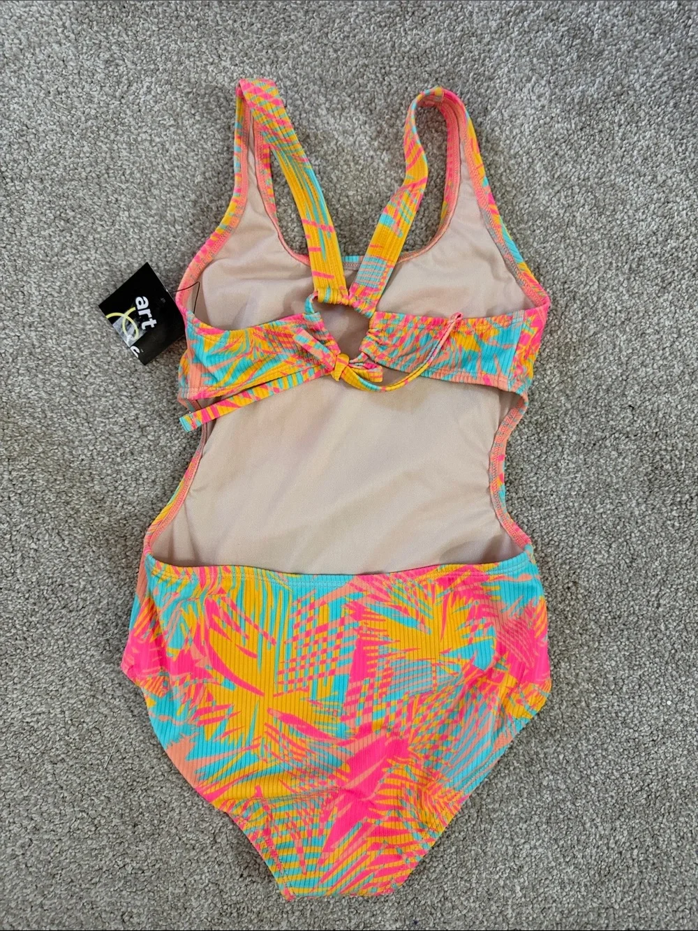 NWT Girls One-Piece Swim Suit Open Back Neon Colors Size Medium 8